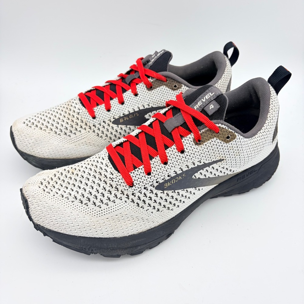 Brooks Revel 4 Mens Running Shoes Bone Black Red Size 8 Road Gym Lightweight